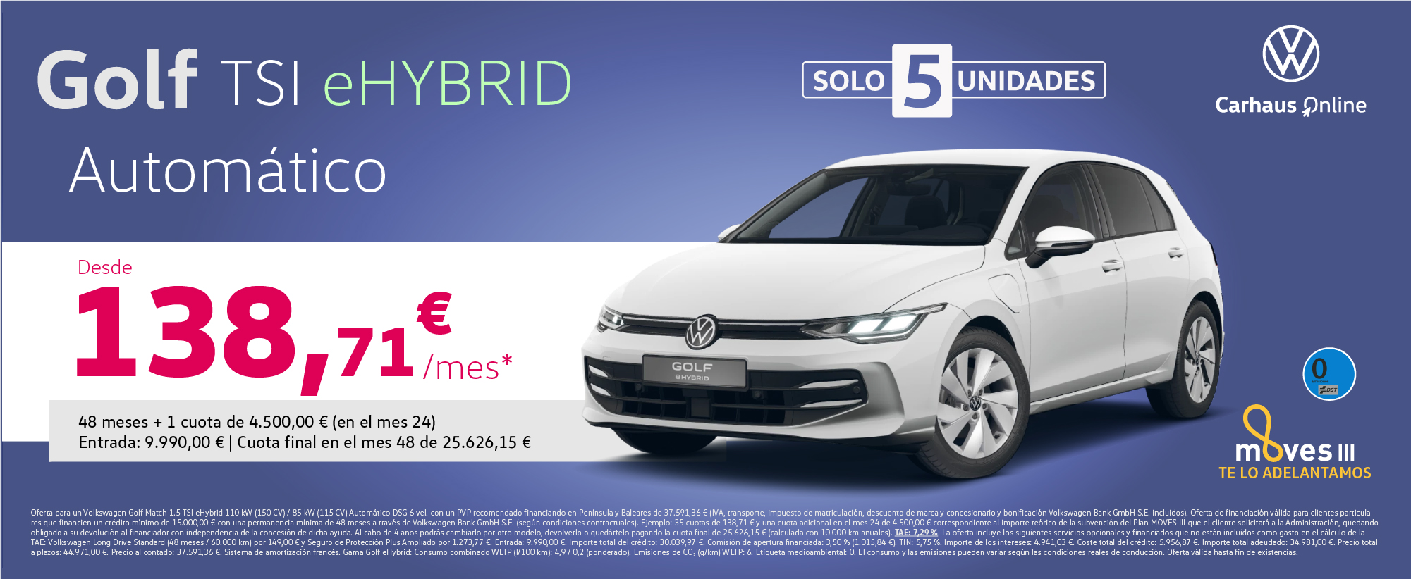 ¡Promoción! Golf e-HYBRID Automático desde 139€/mes*
